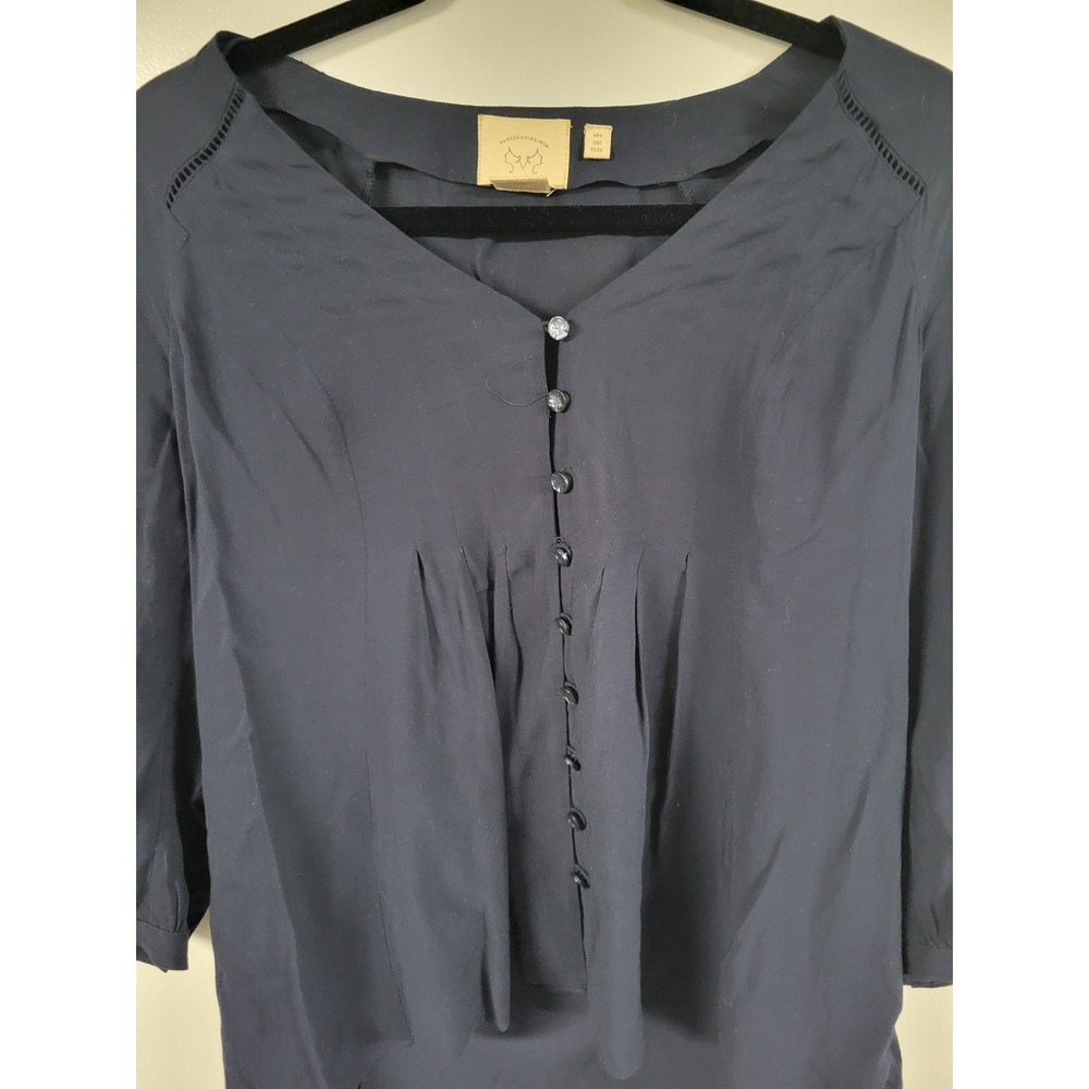 Vanessa Virginia Anthropologie Navy Blue Button Down Hi-Lo Blouse Top US 0 - Picture 4 of 10